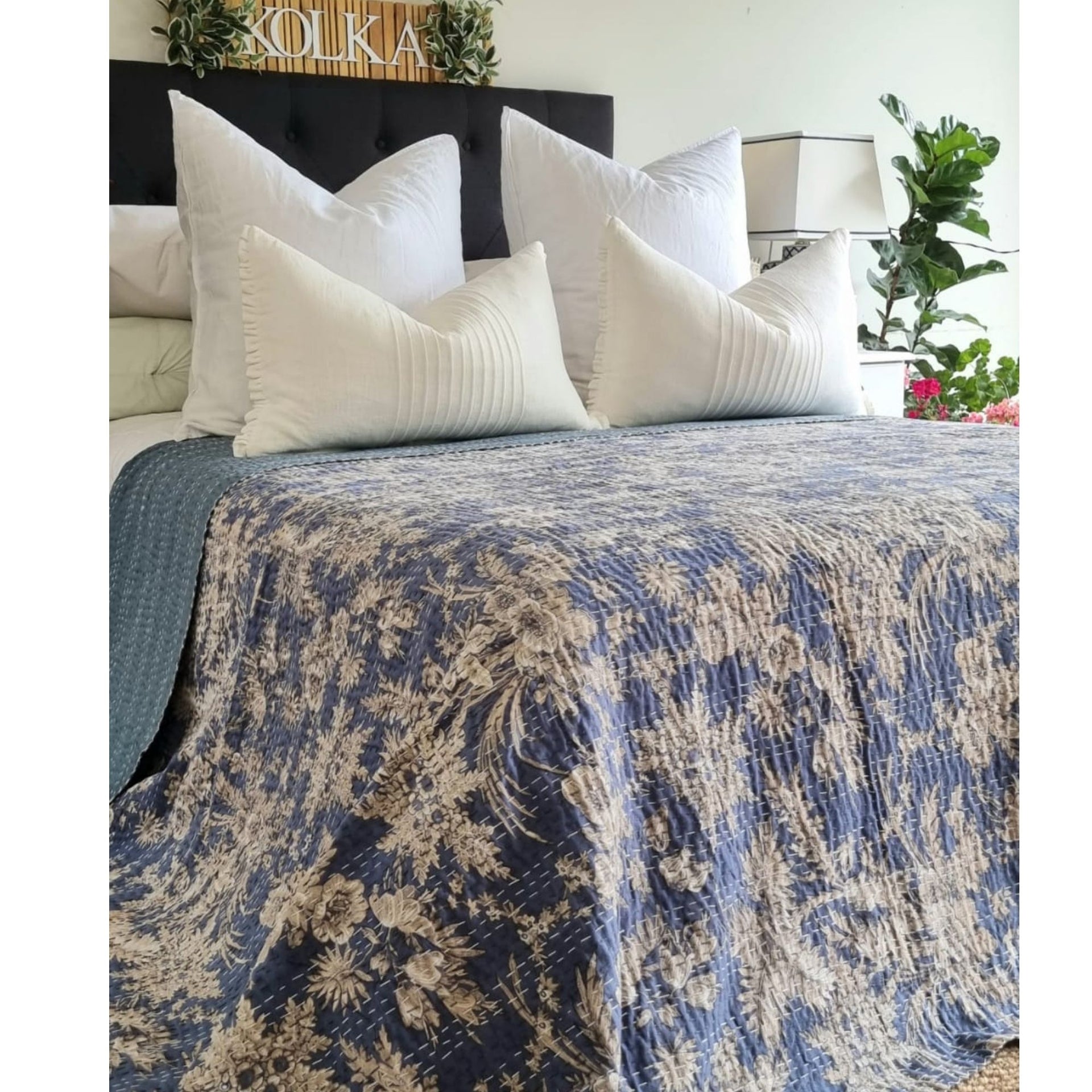 Lavender Kantha Bedspread | 220cm x 270cm