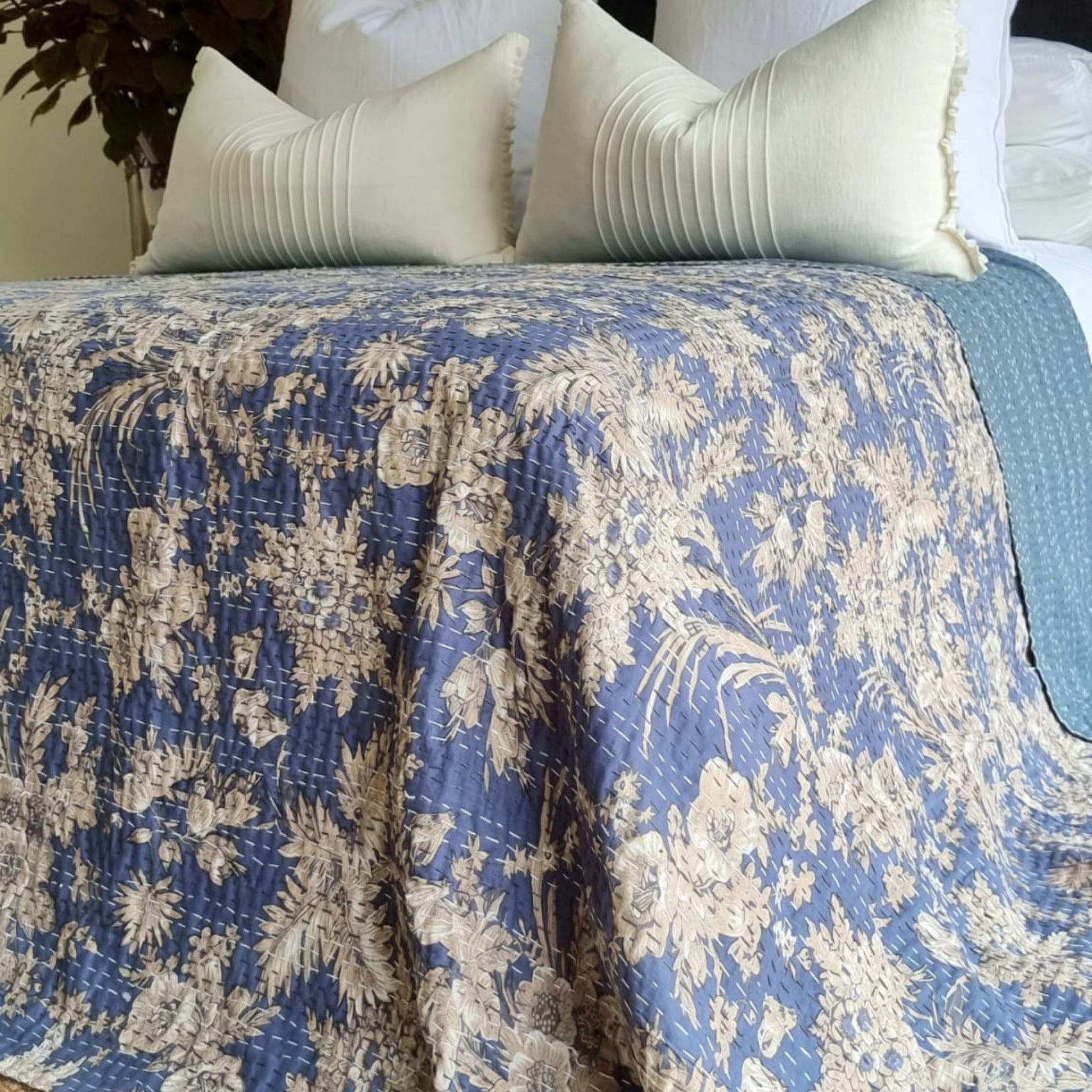 Lavender Kantha Bedspread | 220cm x 270cm