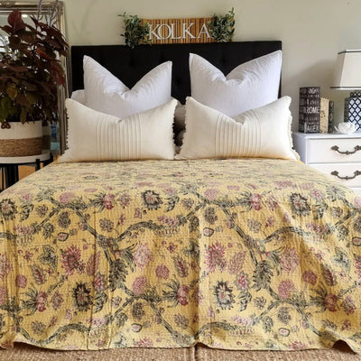 Summer Garden Kantha Bedspread | 220cm x 270cm