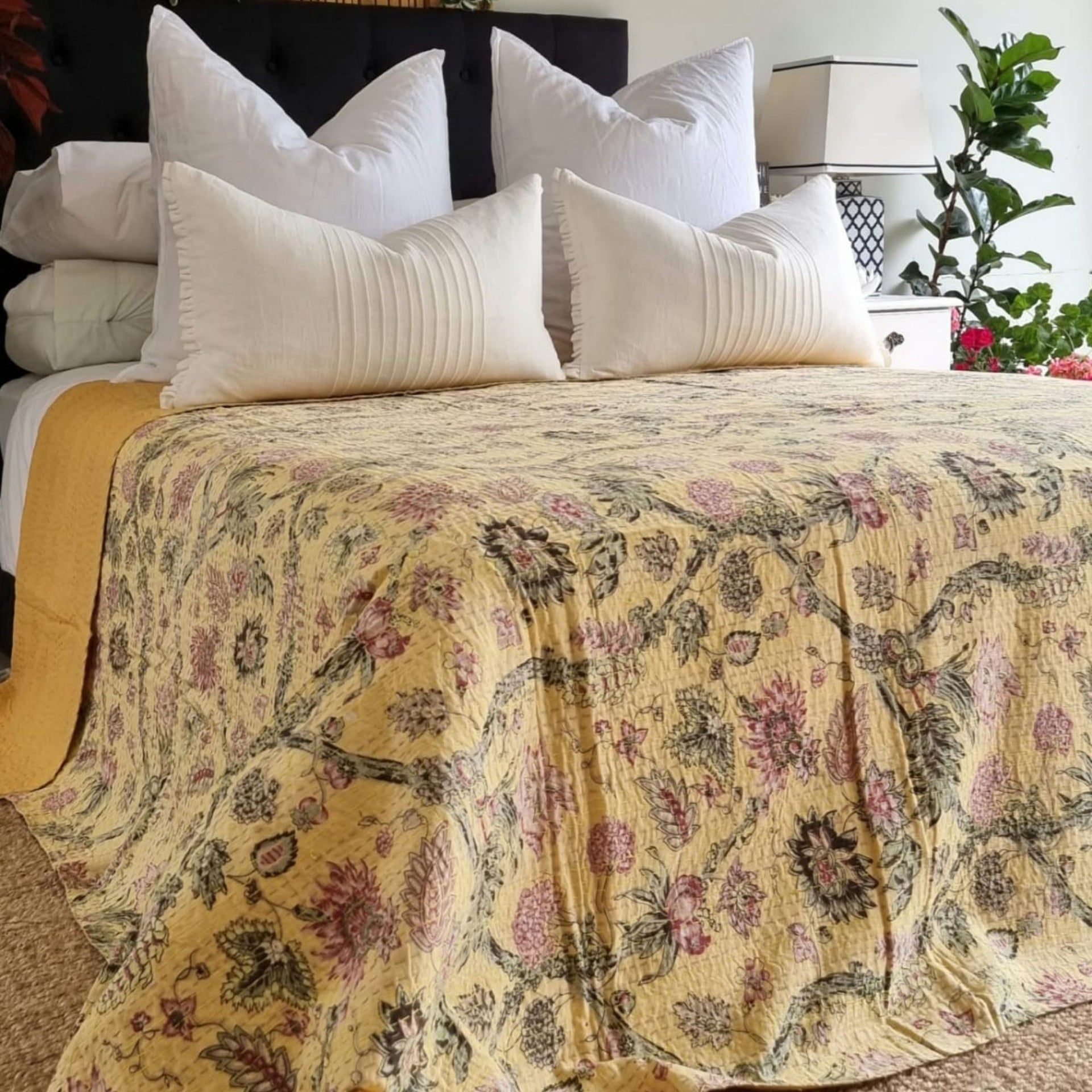 Summer Garden Kantha Bedspread | 220cm x 270cm