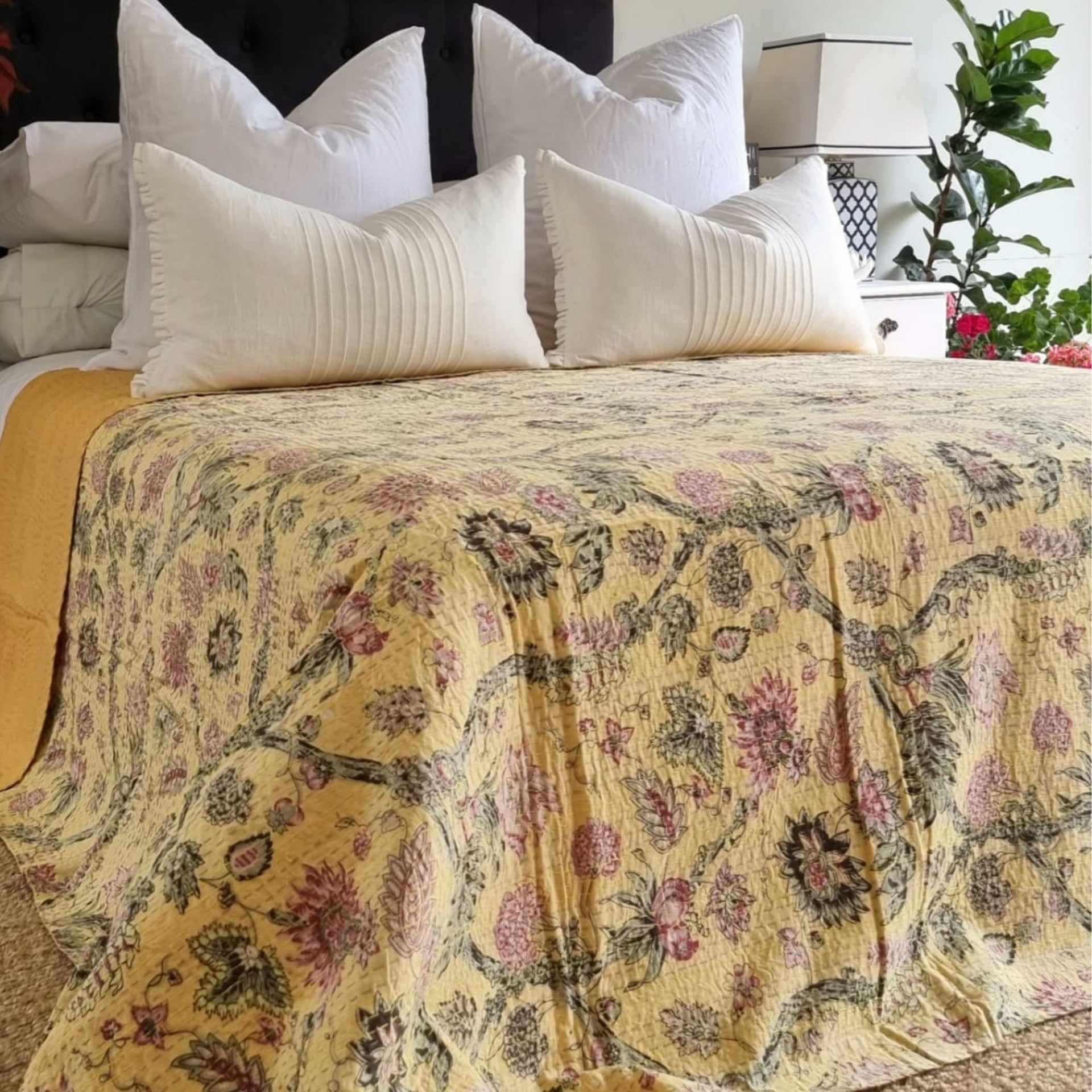 Summer Garden Kantha Bedspread | 220cm x 270cm