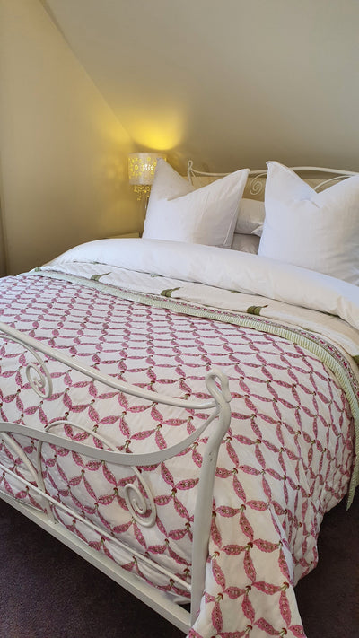 Pink Carnation Reversible Quilt | King Size Cotton Bedspread