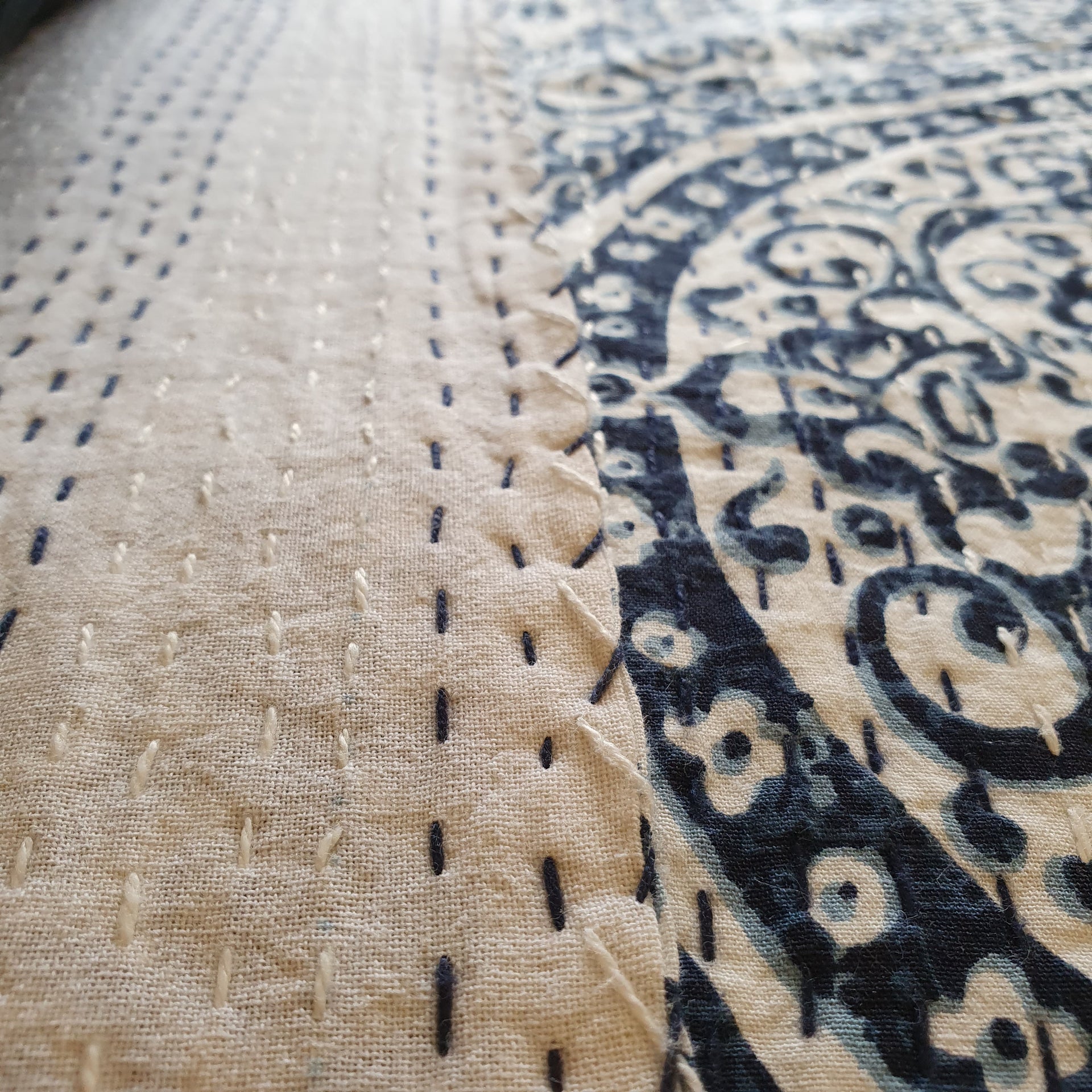 Boho Blue Kantha Bedspread | 220cm x 270cm
