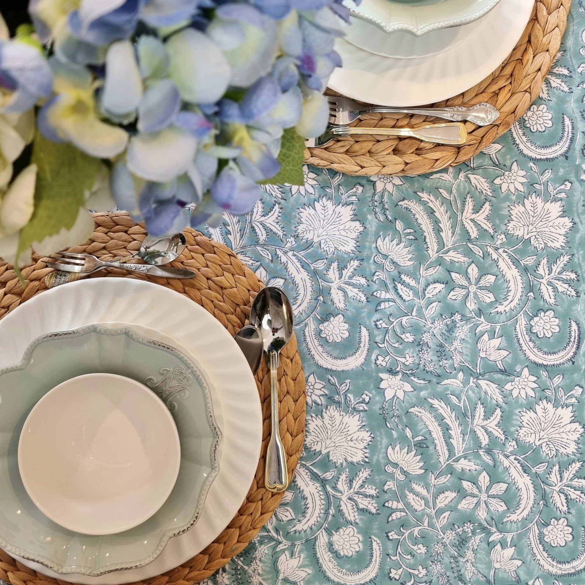 Poppy Block-Printed Tablecloth