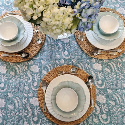 Poppy Hand Block Printed Cotton Tablecloth
