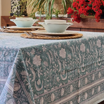 Poppy Hand Block Printed Cotton Tablecloth