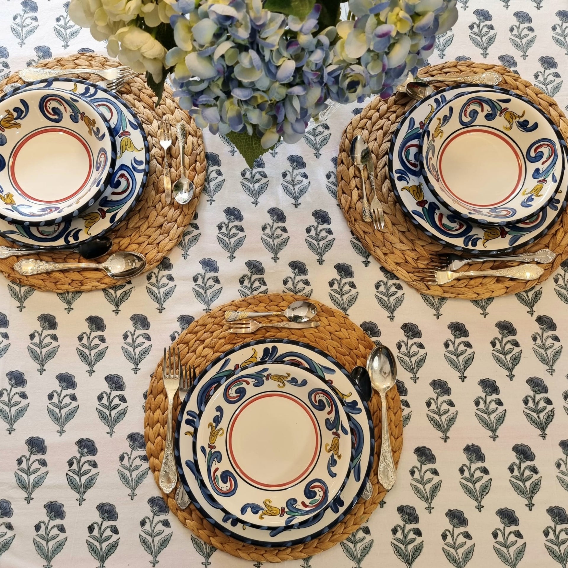 Kasani Block-Printed Tablecloth