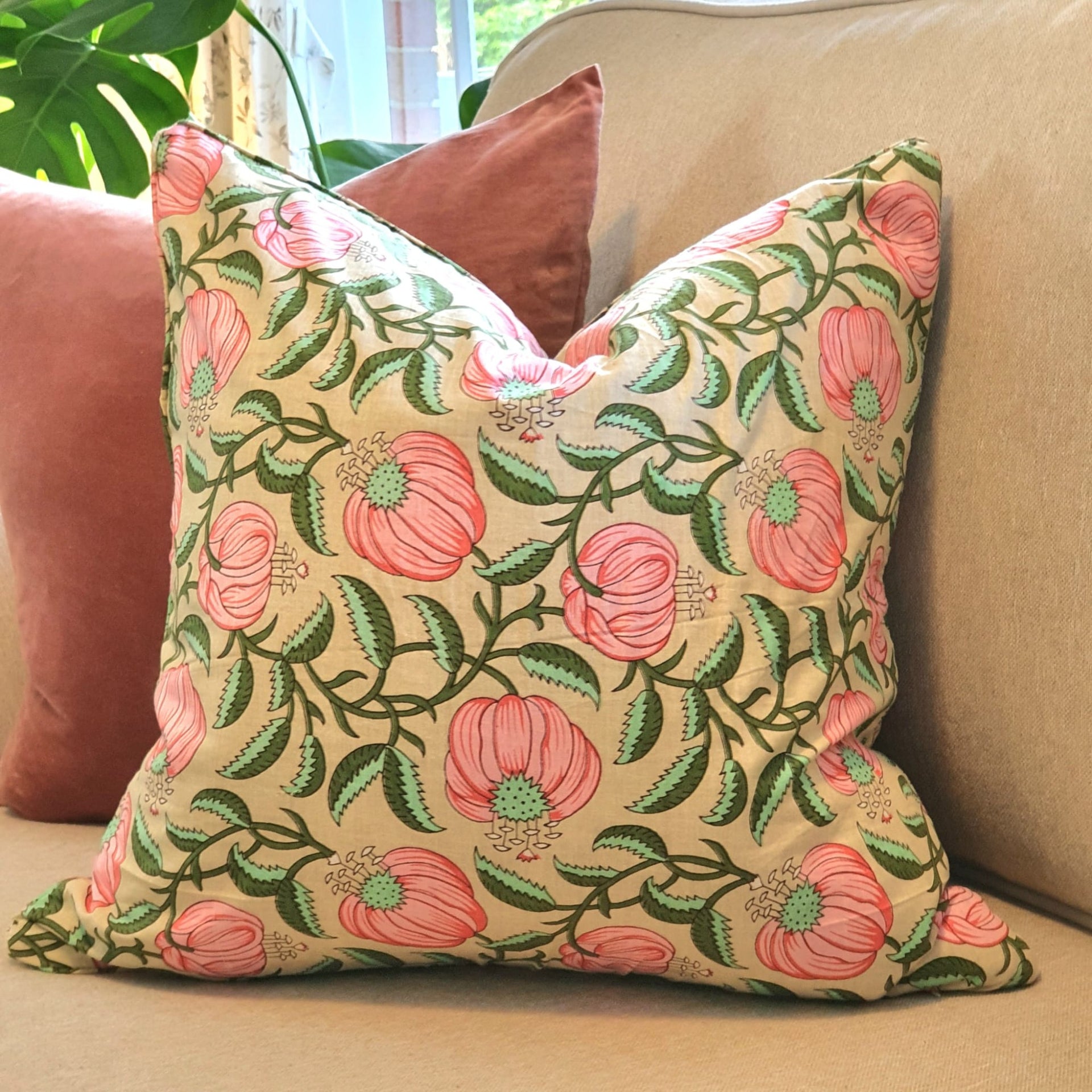 Beige Pomegranate Decorative Cushion | 50cm x 50cm