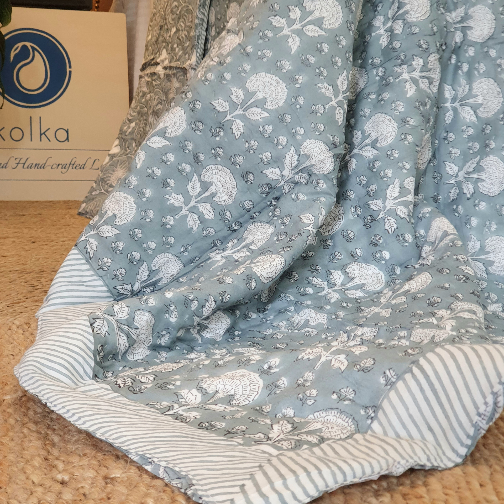 Winter Garden Reversible Quilt | Handmade 2-in-1 Cotton Bedspread