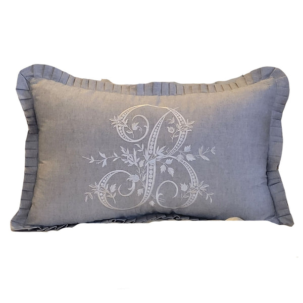 French Monogrammed Embroidered Lumbar Cushion Cover B | 30x50cm