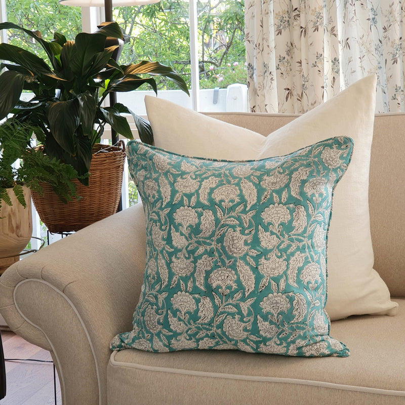 Sea Green Floral Decorative Cushion | 50cm x 50cm