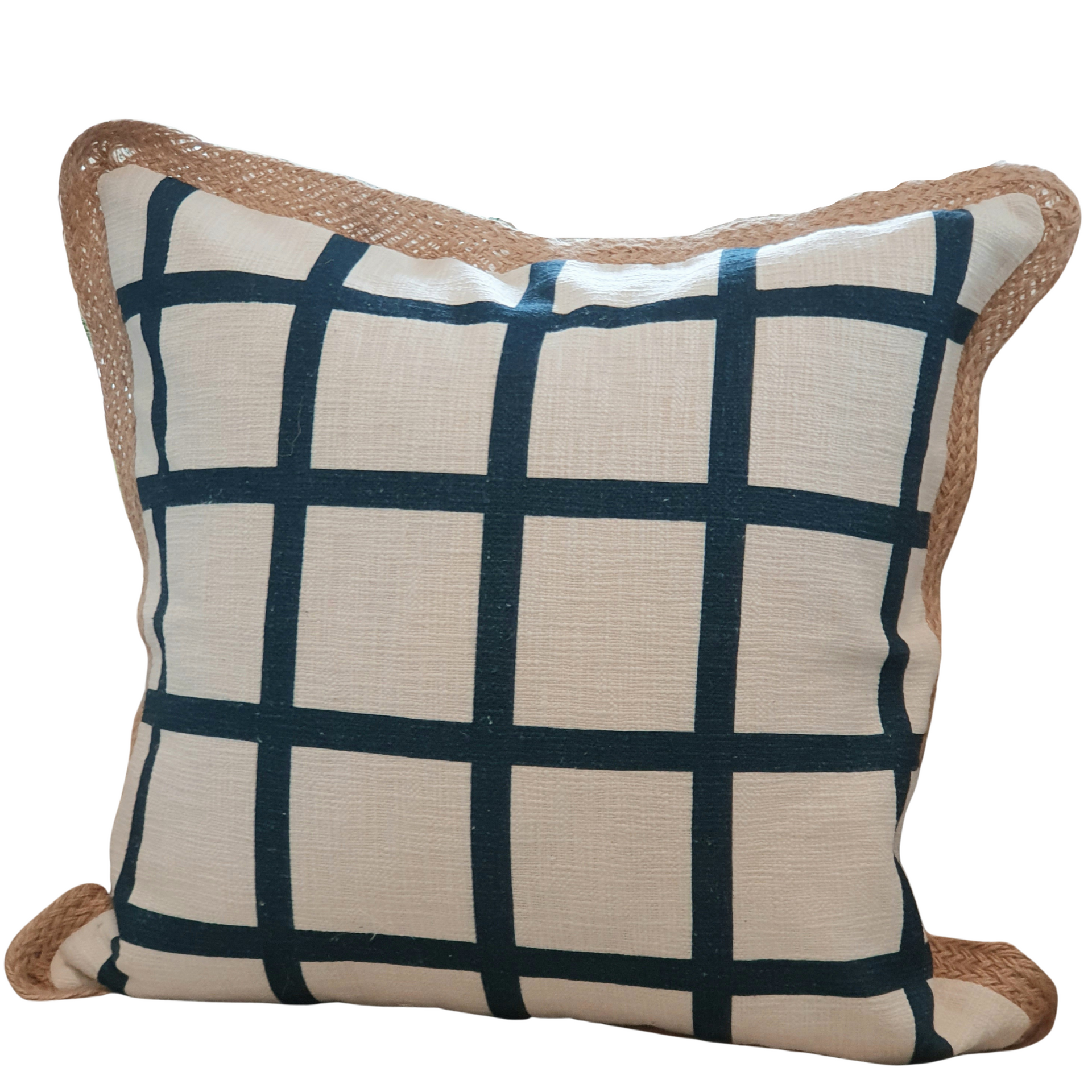White Chequered Cotton & Jute Cushion Cover | 50cm x 50cm