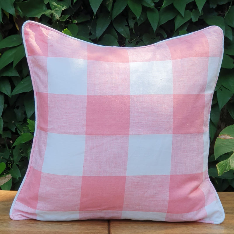 Country Pink Checkered Cushion Cover