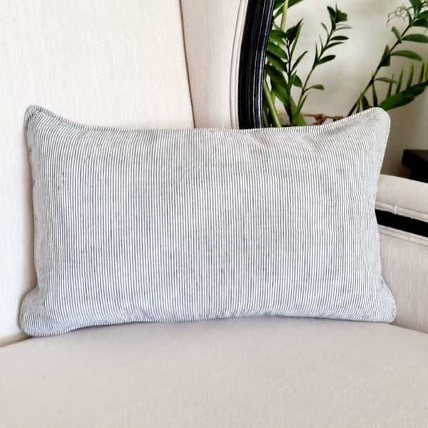 Charcoal Pinstripes Linen Lumbar Cushion Cover | Charcoal Lumbar Pillow 30x50 cm