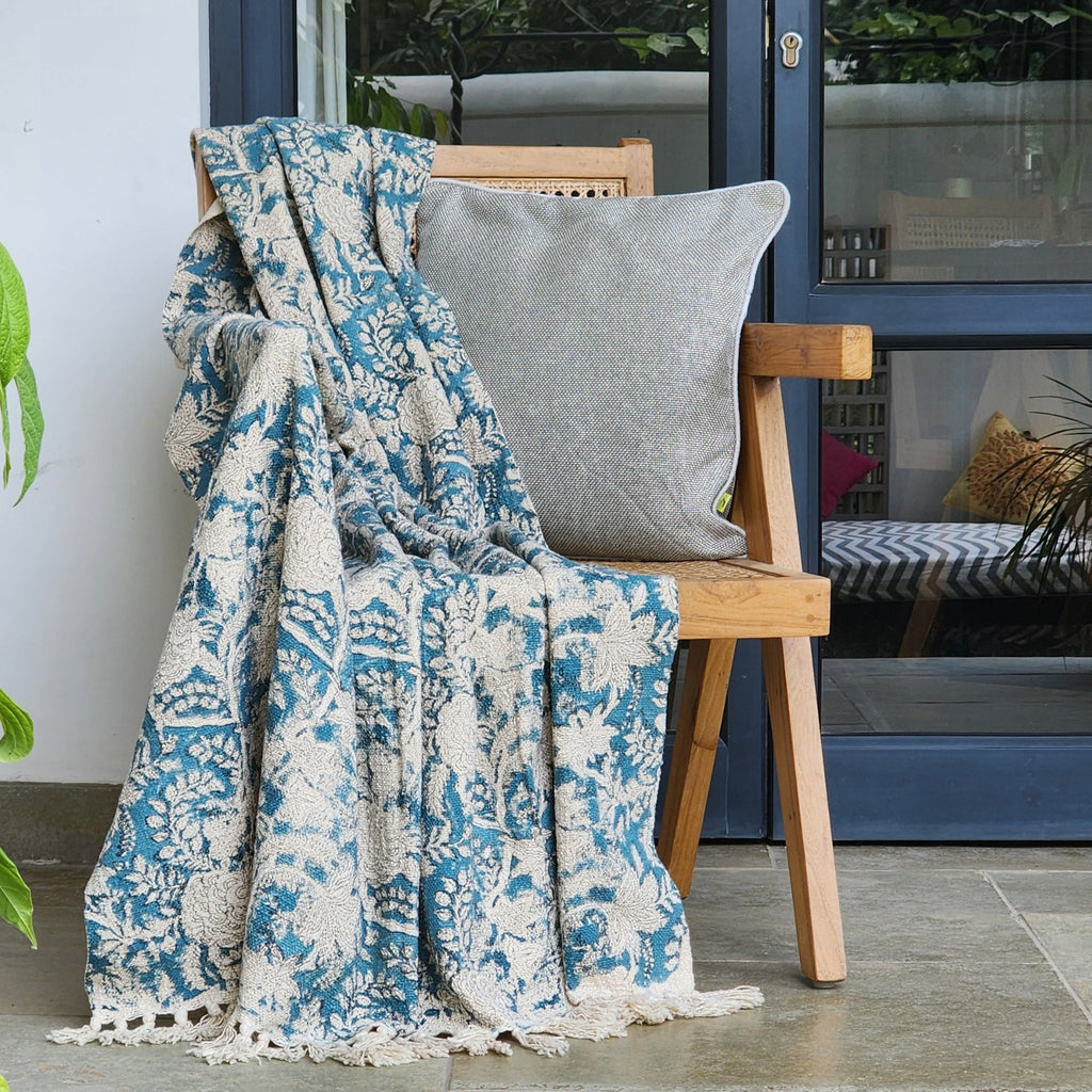 Udaipur Blue Hand-Block Printed Throw