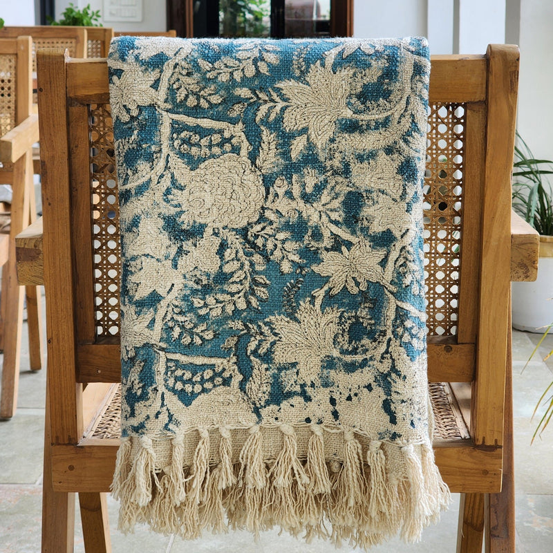 Udaipur Blue Hand-Block Printed Throw