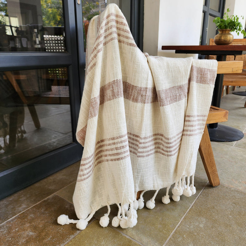 Ivory Pompom Handloom Throw