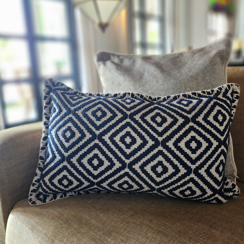 Navy Diamond Lumbar Cushion with insert