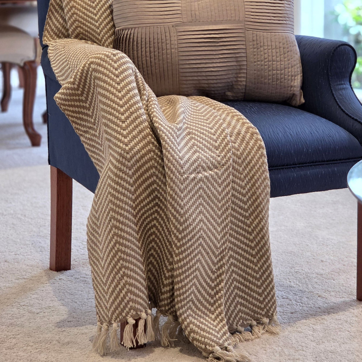 Throw Rug Cover Beige Chevron Handloom Throw Rug | 120x170cm – Kolka