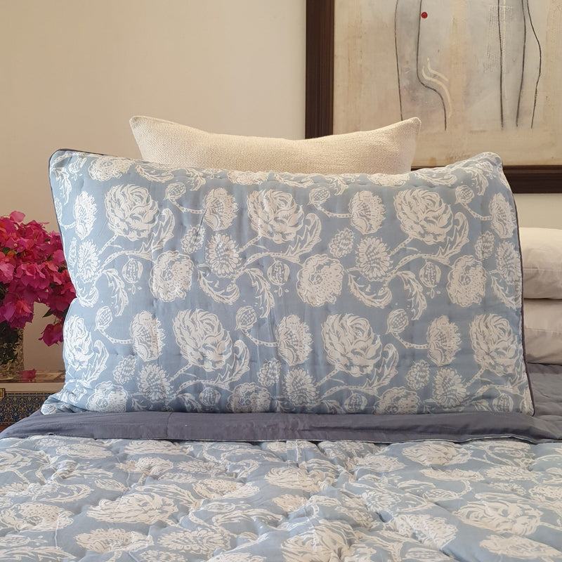 Farmhouse Blue Quilted Pillowcase | 48cm x 73cm