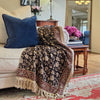 Black Botanica Throw Rug | 120x170cm Black Handloom Blanket