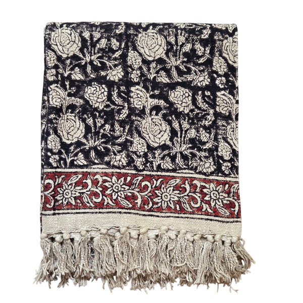 Black Botanica Throw Rug | 120x170cm Black Handloom Blanket
