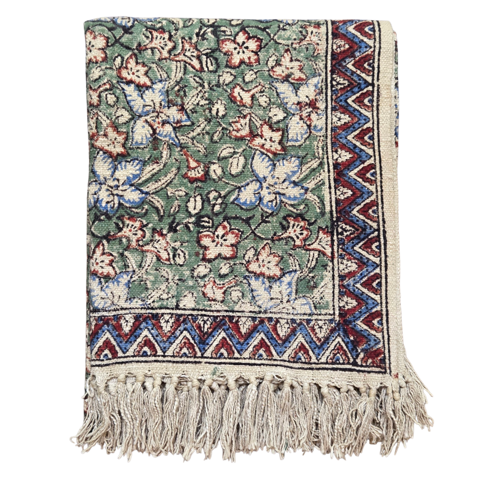 Green Botanica Throw Rug | 120x170cm Block Printed Handloom Blanket