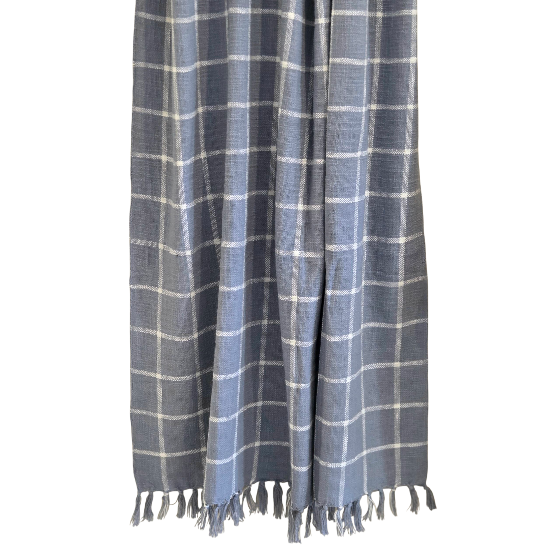 Maison Blue Checkered Throw Rug | 120x170cm Blue Handloom Blanket