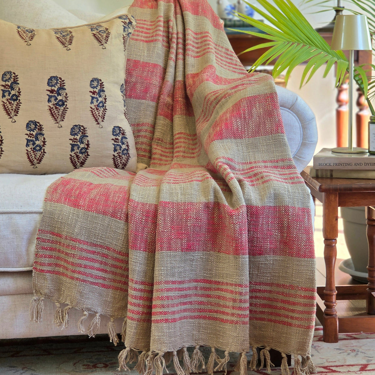 Grain Sack Rose Throw Rug | Festive Sofa & Bed Accent Australia – Kolka