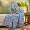 Maison Blue Checkered Throw Rug | 120x170cm Blue Handloom Blanket
