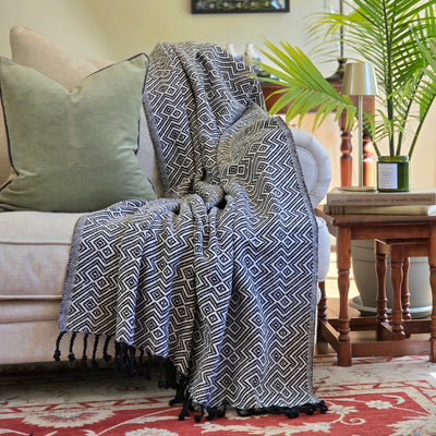 Black and White Geometrical Throw Rug | 120x170cm Throw Blanket