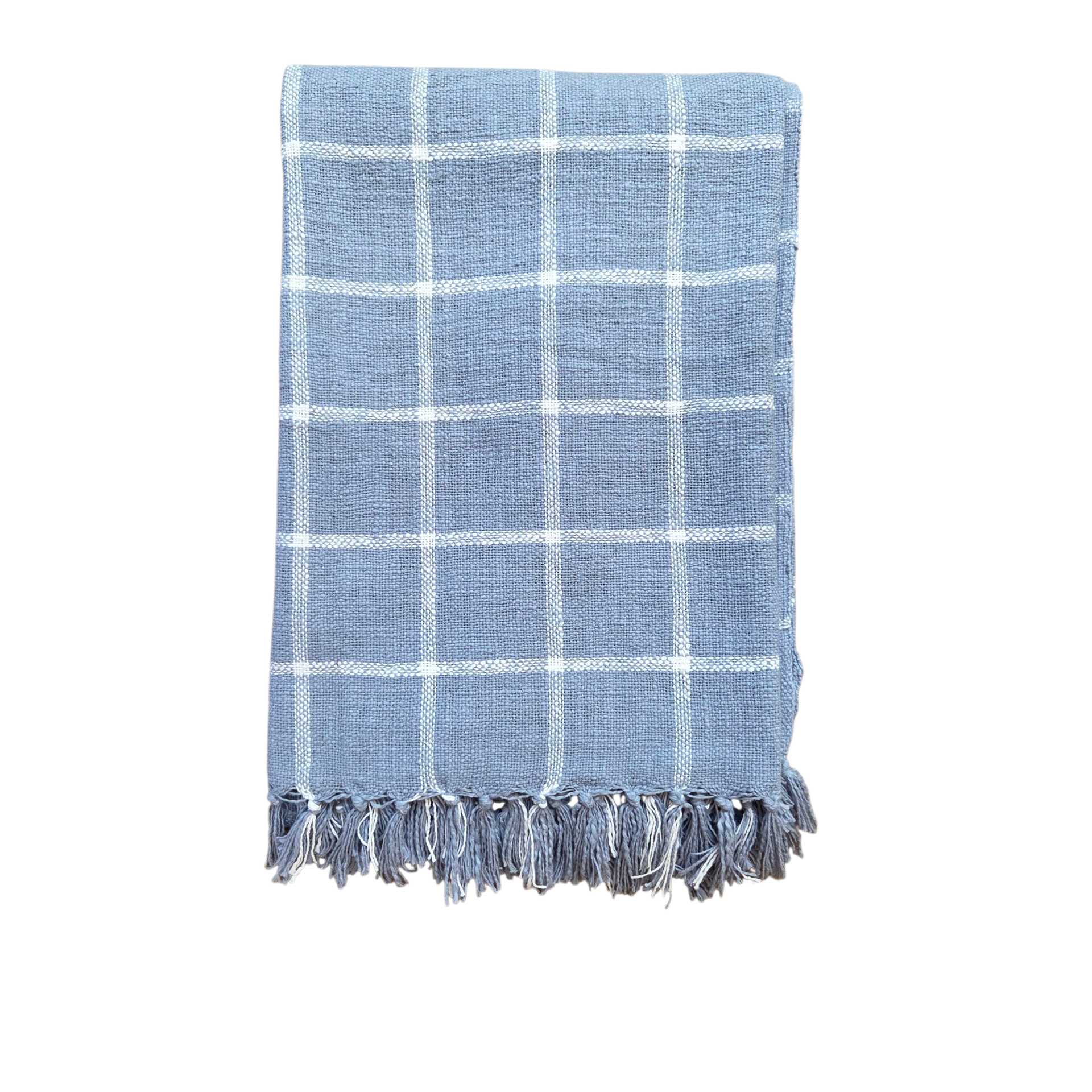Maison Blue Checkered Throw Rug | 120x170cm Blue Handloom Blanket