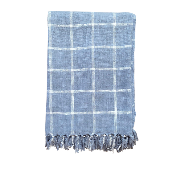 Maison Blue Checkered Throw Rug | 120x170cm Blue Handloom Blanket