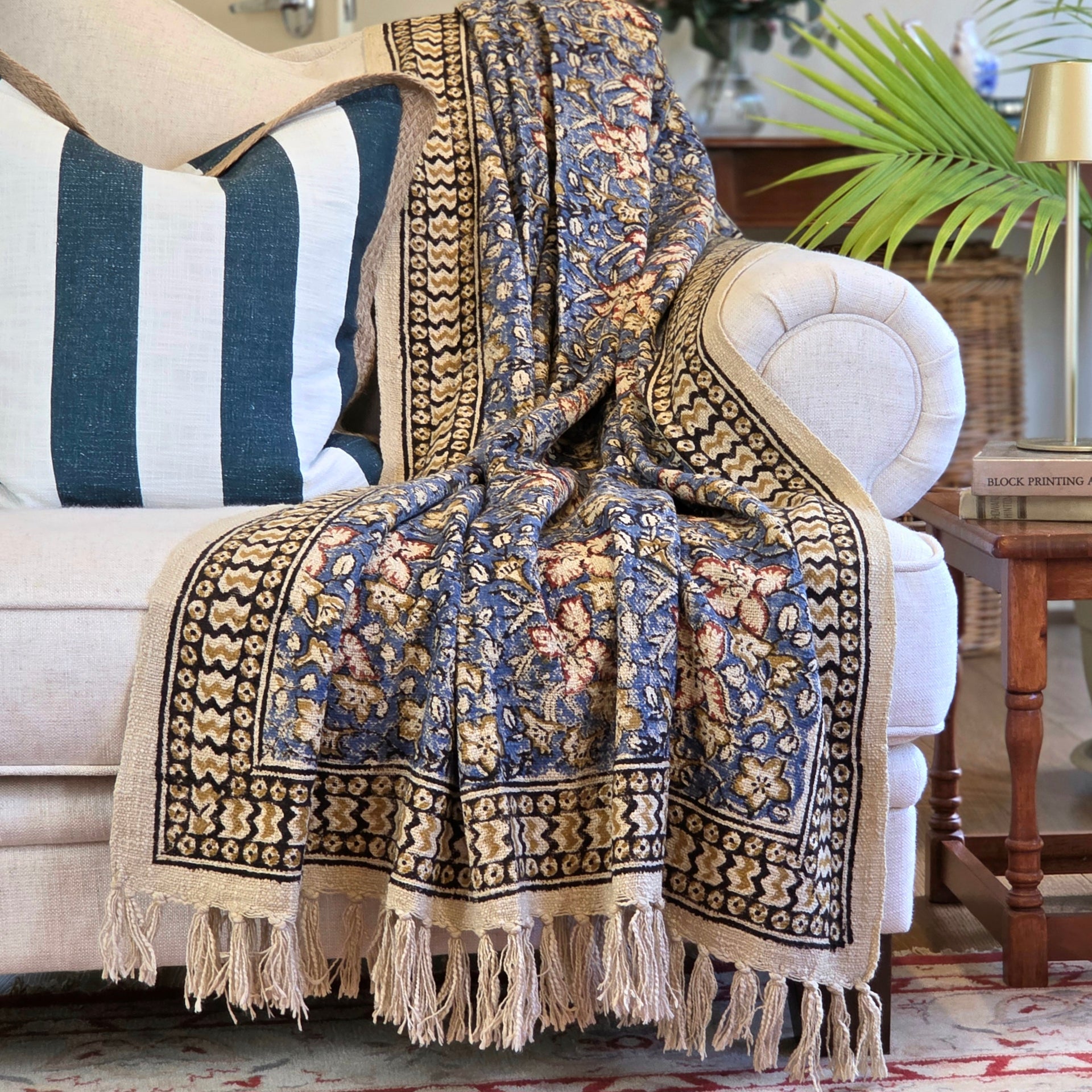 Indigo Botanica Throw Rug | 120x170cm Blue Handloom Blanket