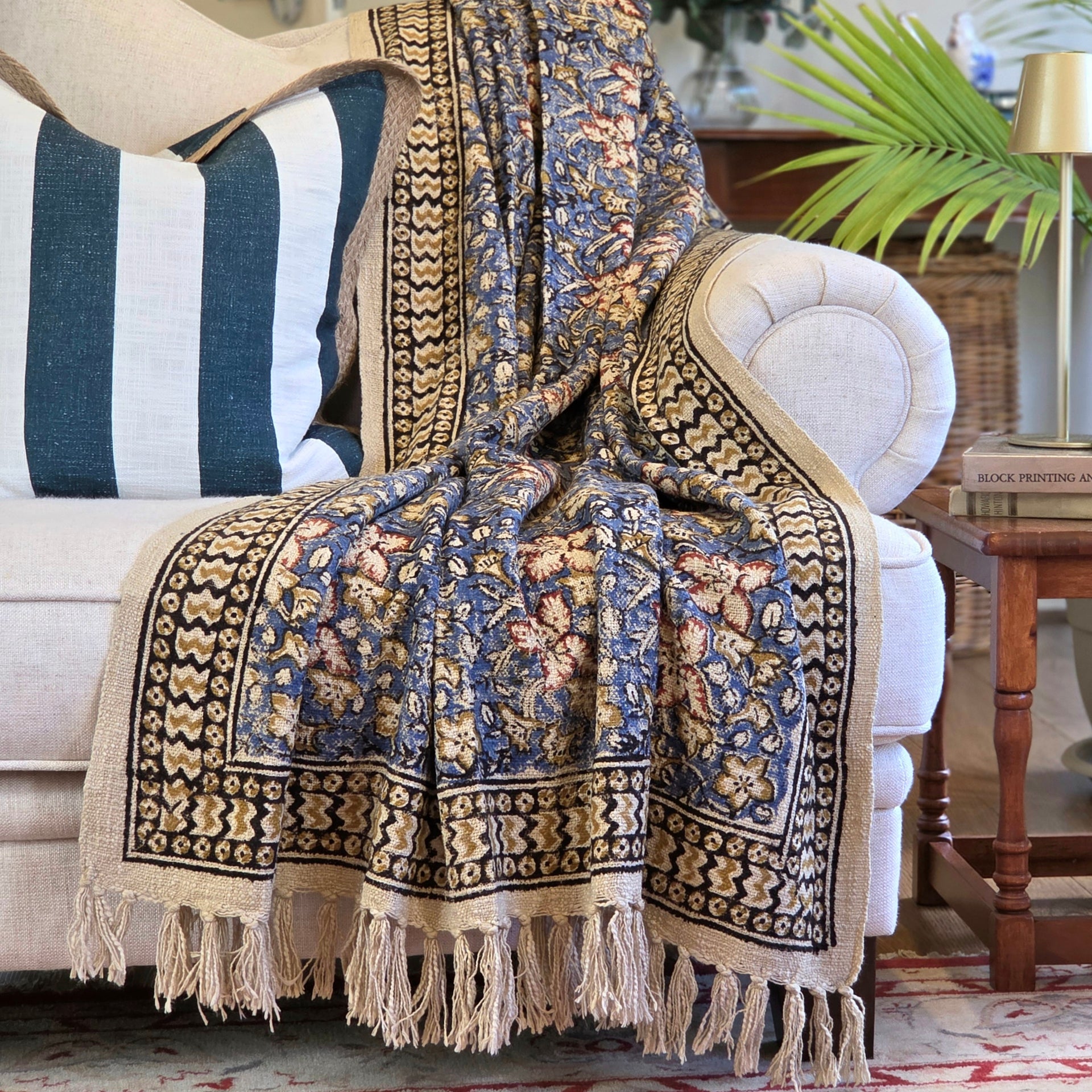Indigo Botanica Throw Rug | 120x170cm Blue Handloom Blanket