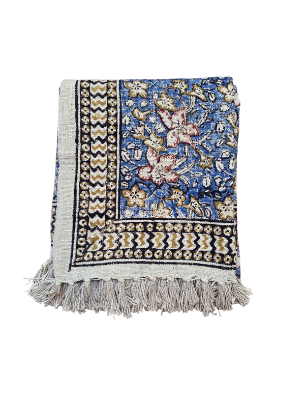 Indigo Botanica Throw Rug | 120x170cm Blue Handloom Blanket