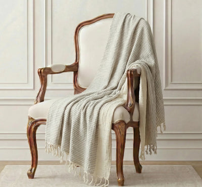 Parisian Elegance Light Grey Handmade Throw | 120x170cm Large Cotton Throw