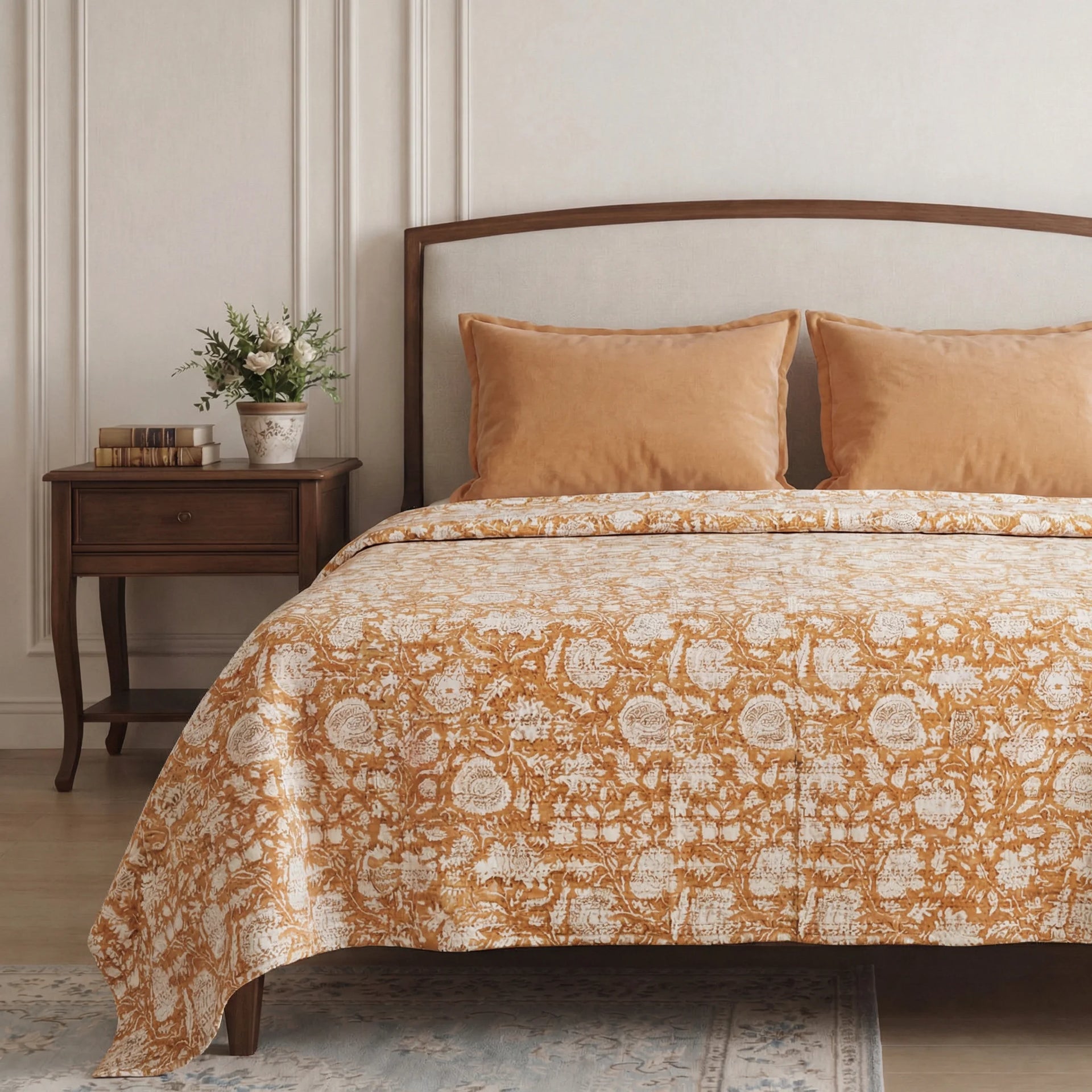 Coffee Bean Kantha Bedspread | 220x270cm bedspread
