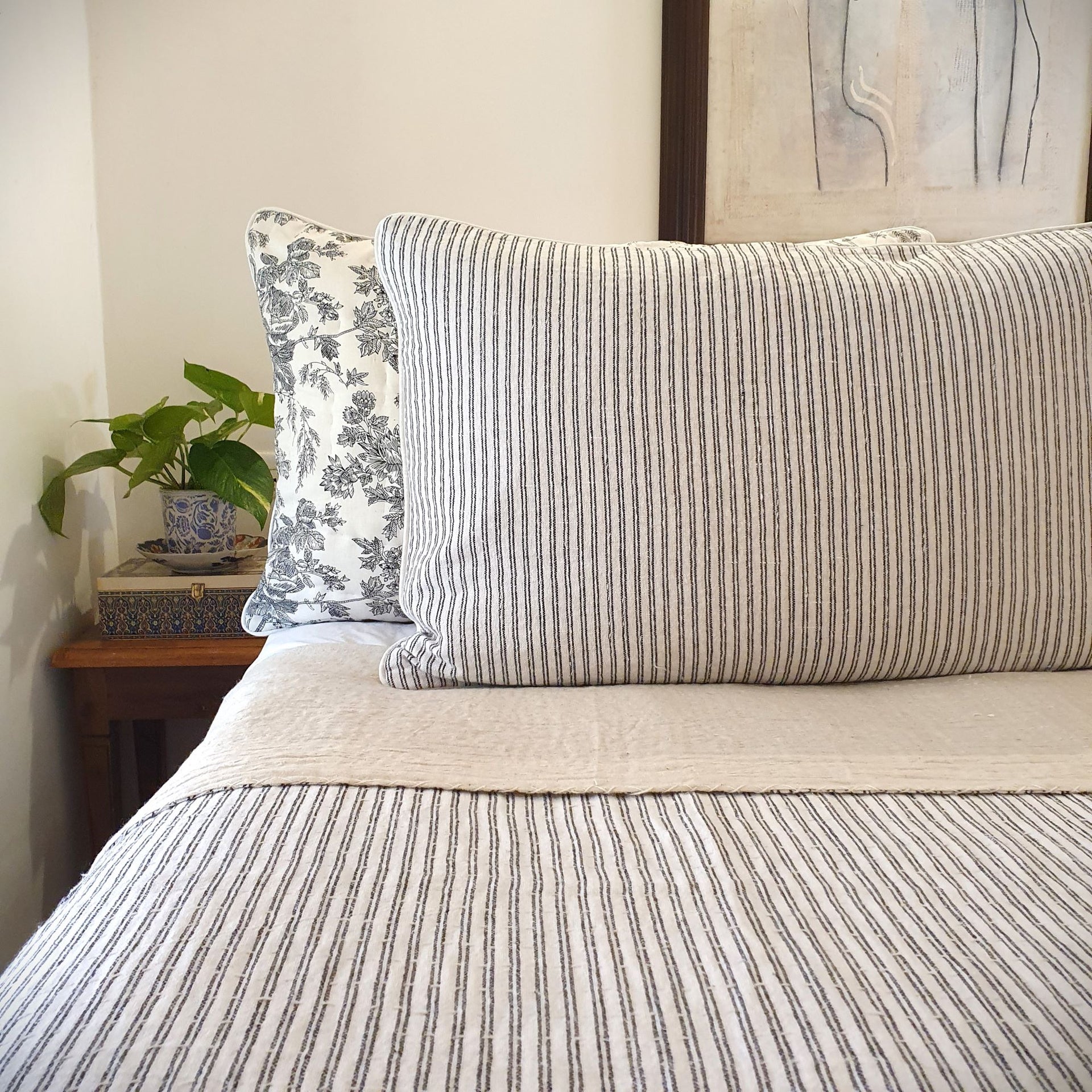 Belle Stripe Monochrome Kantha Bedspread | 220cm x 270cm