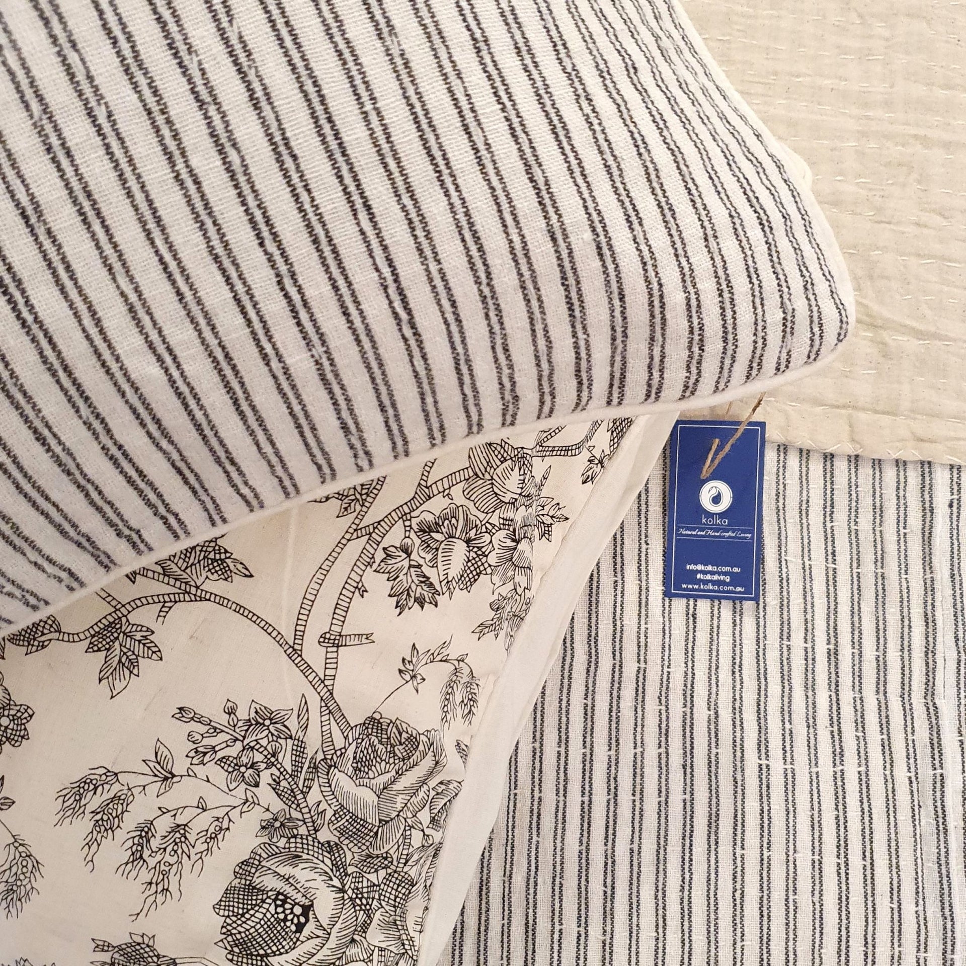 Belle Stripe Monochrome Kantha Bedspread | 220cm x 270cm