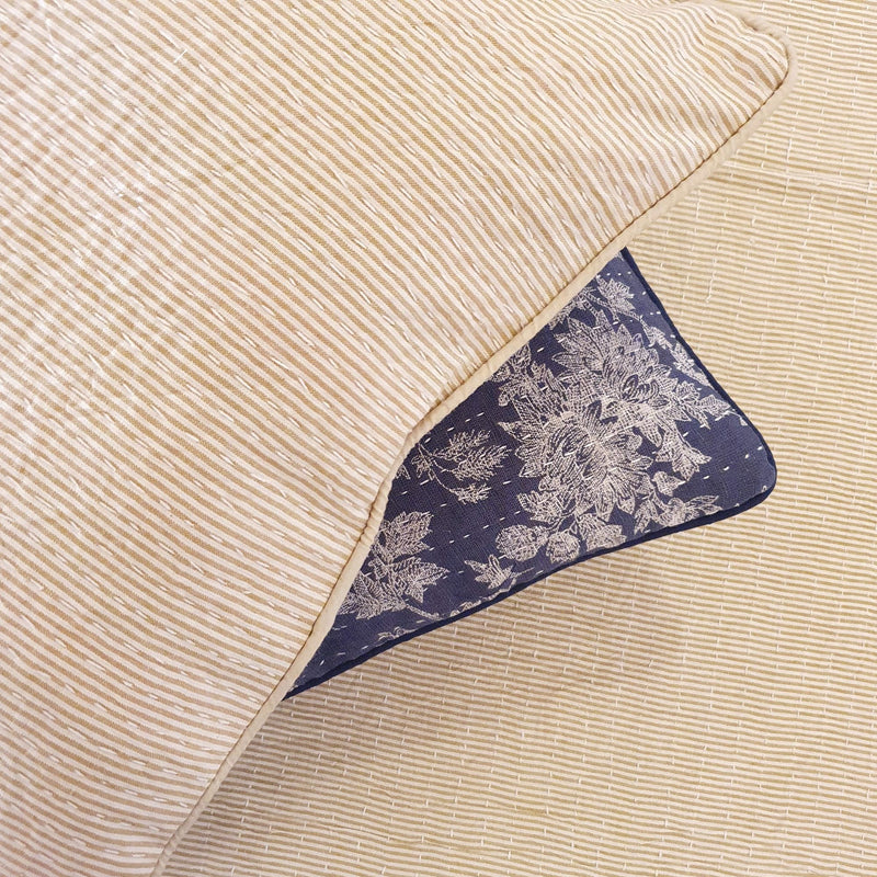Belle Stripe Beige Kantha Cushion Cover | 50 cm x 50 cm