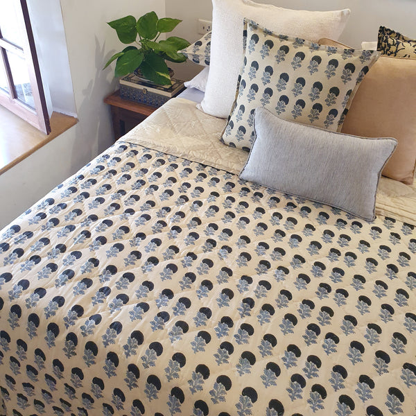 Blue Marigold Quilted Bedspread | 220x270cm Cotton Quilt