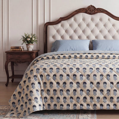 Blue Marigold Quilted Bedspread | 220x270cm Cotton Quilt