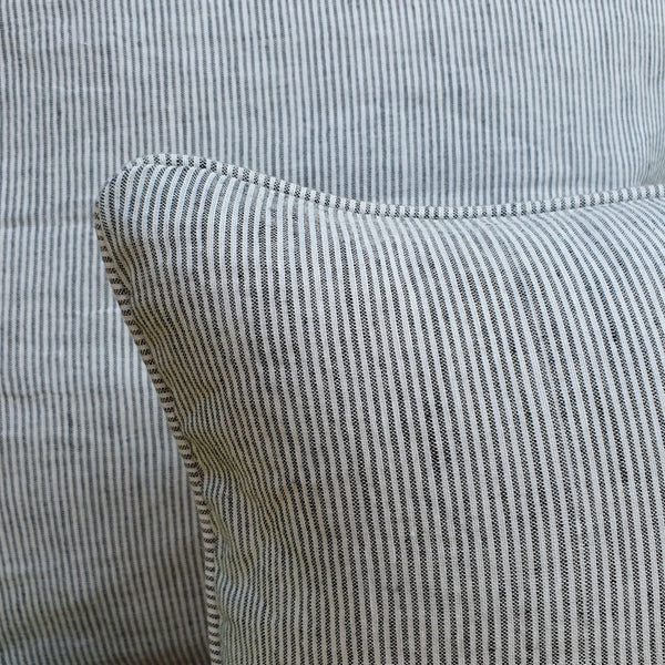 Charcoal Pinstripes Linen Lumbar Cushion Cover | Charcoal Lumbar Pillow 30x50 cm