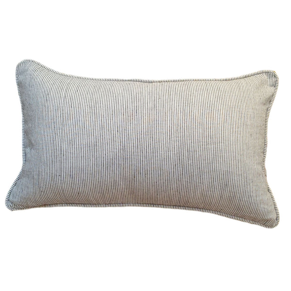 Charcoal Pinstripes Linen Lumbar Cushion Cover | Charcoal Lumbar Pillow 30x50 cm