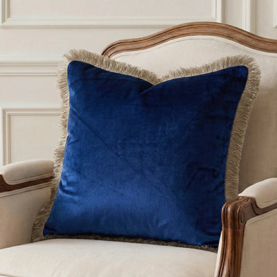 Sapphire Velvet Fringe - Cushion Cover