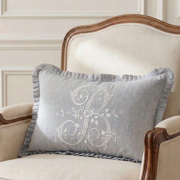 French Monogrammed Embroidered Lumbar Cushion Cover B | 30x50cm