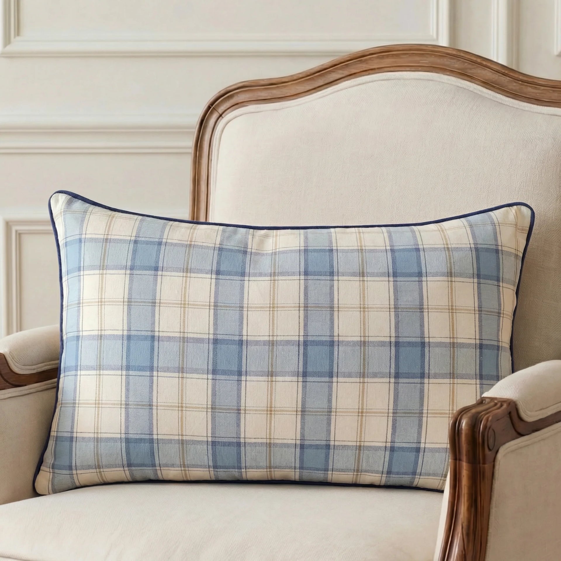 Coastal Check Lumbar Cushion Cover | 30×50 cm