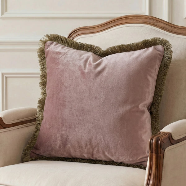 Champagne Velvet Fringe - Cushion Cover