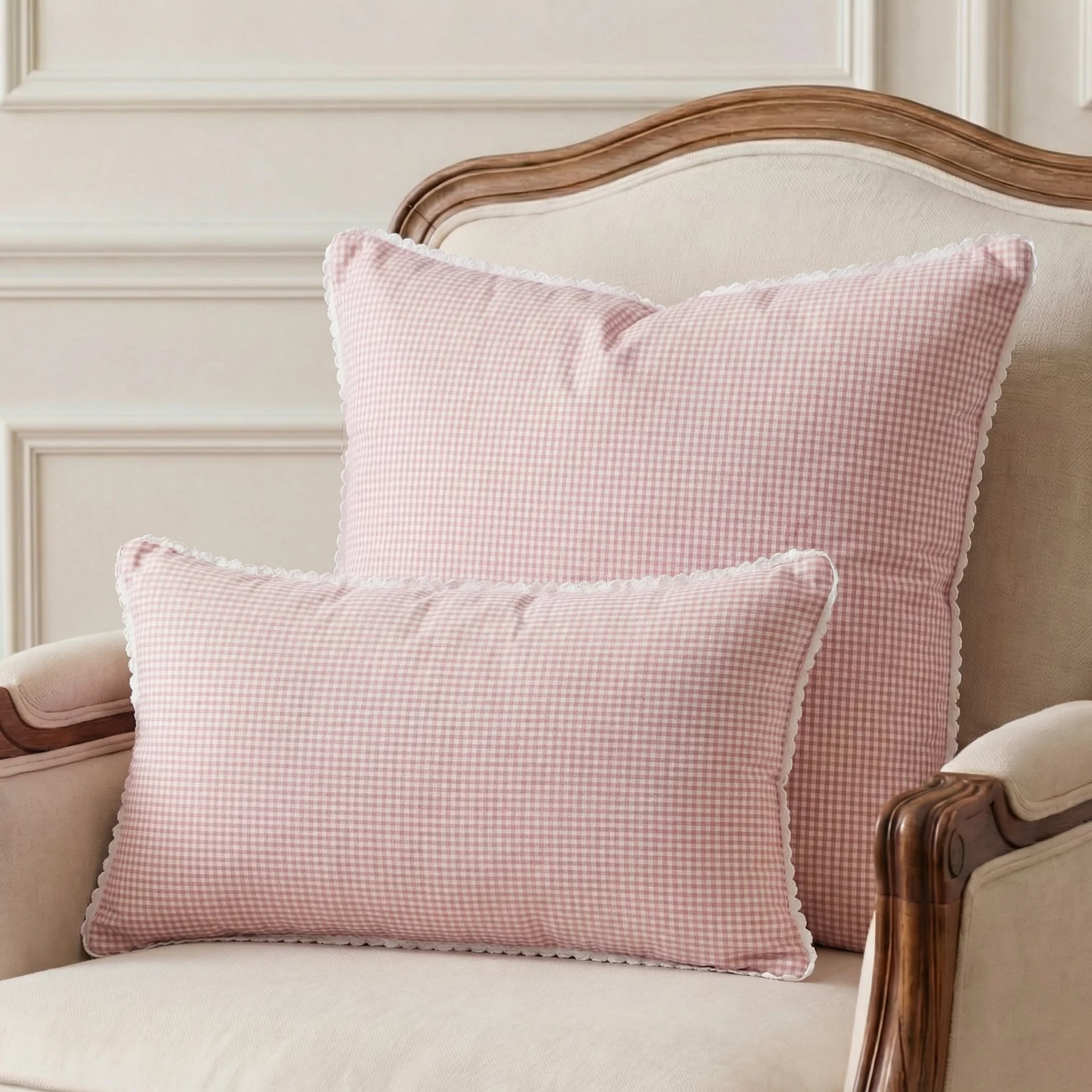 Pink Gingham Lumbar Cushion Cover | 30×50 cm